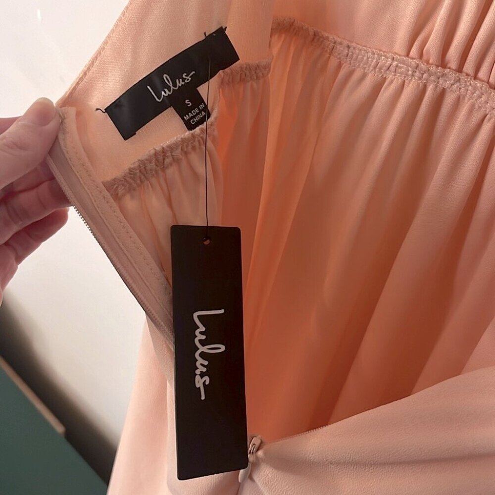 Lulu’s NWT Don't Let Go True Blush Halter Maxi Chiffon Prom Formal Dress Sz S - Picture 8 of 13